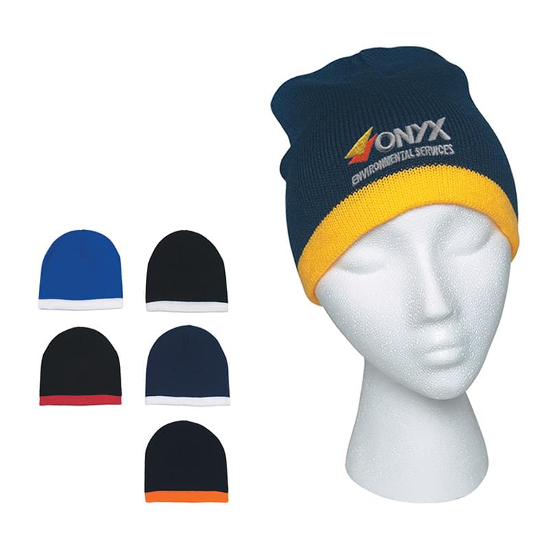 Contrast Stripe Acrylic Knit Beanie Cap