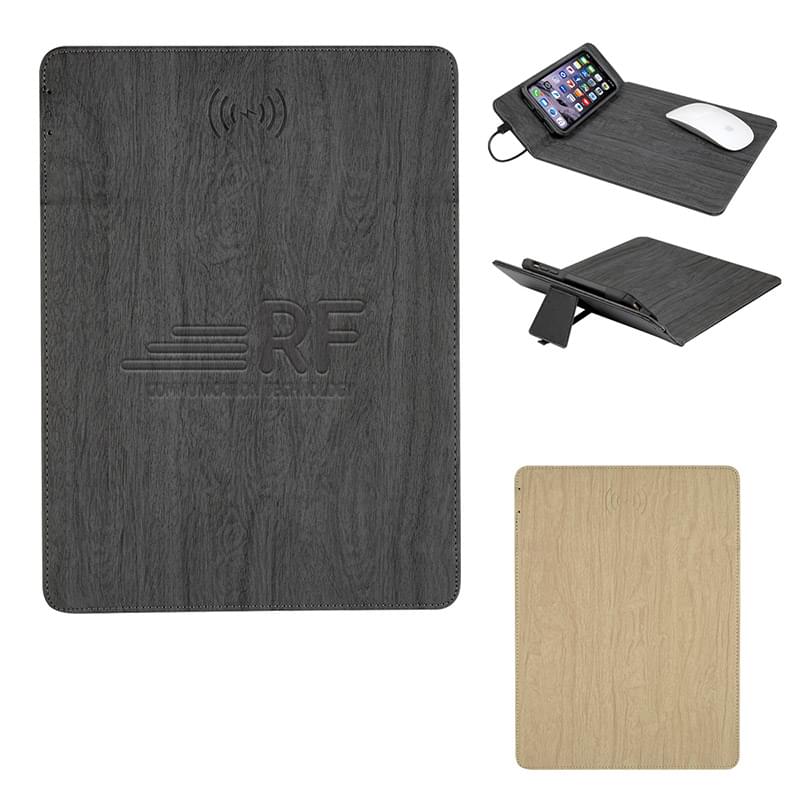 Woodgrain Qi Wireless Charging Mouse Pad with Phone Stand - 8 3/4" x 11 3/4"