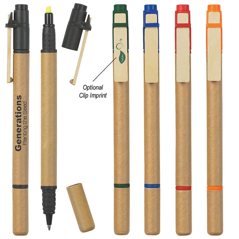 Eco-Friendly Paper Barrel Pen with Highlighter image