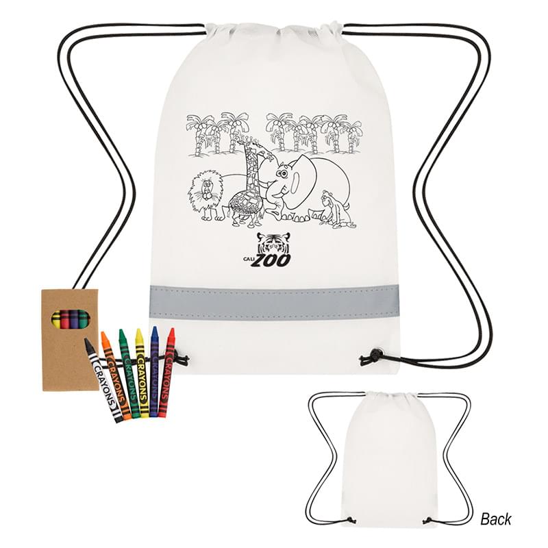 Reflective Coloring Drawstring Bag With Crayons image