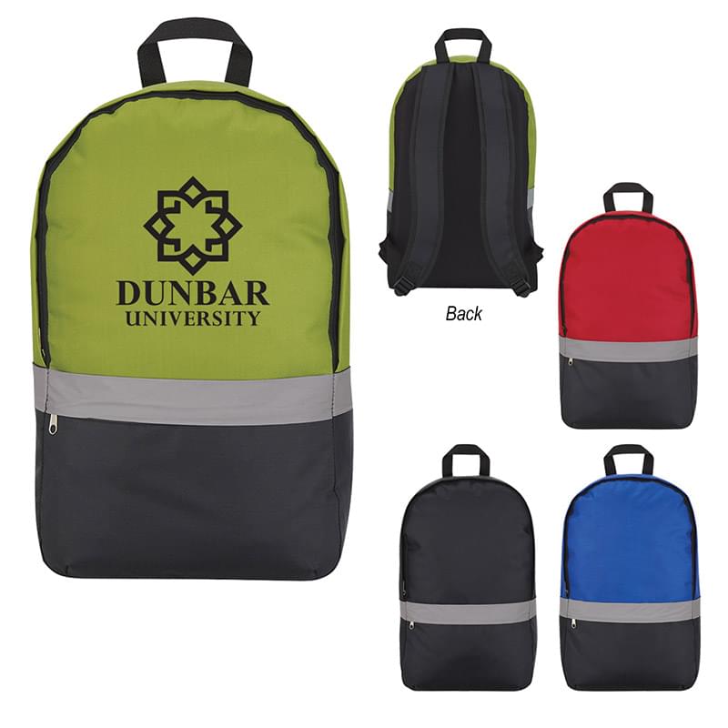 Reflective Accent Polyester Zippered Backpack