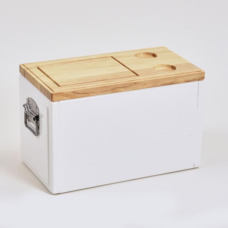 Metal Cooler with Wooden Top - 24 Cans