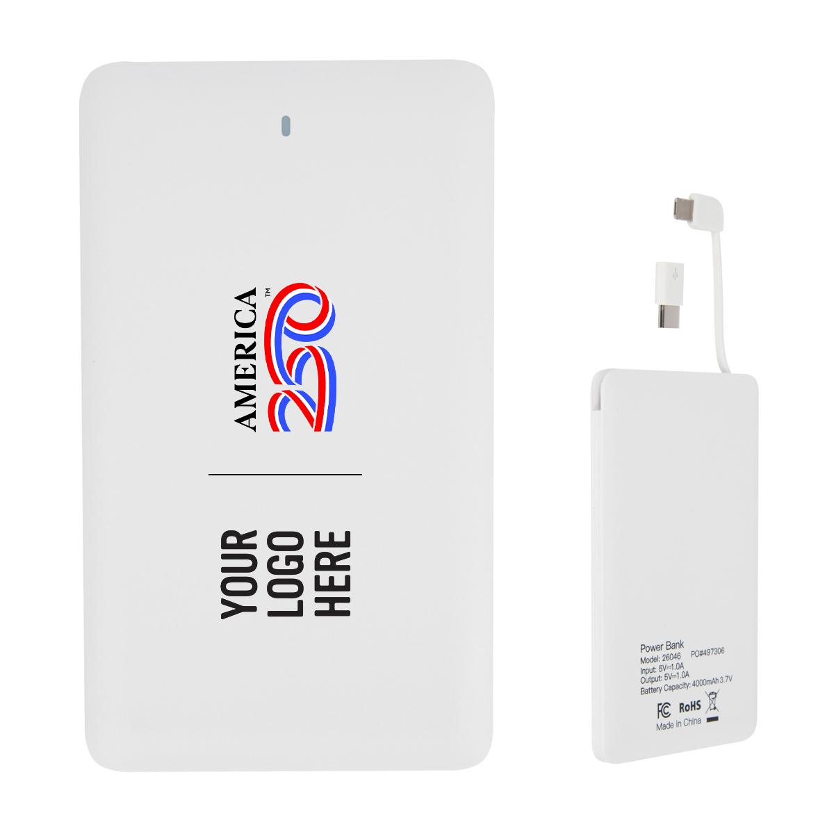 America250™ Slim 3-in-1 Power Bank – 4,000 mAh
