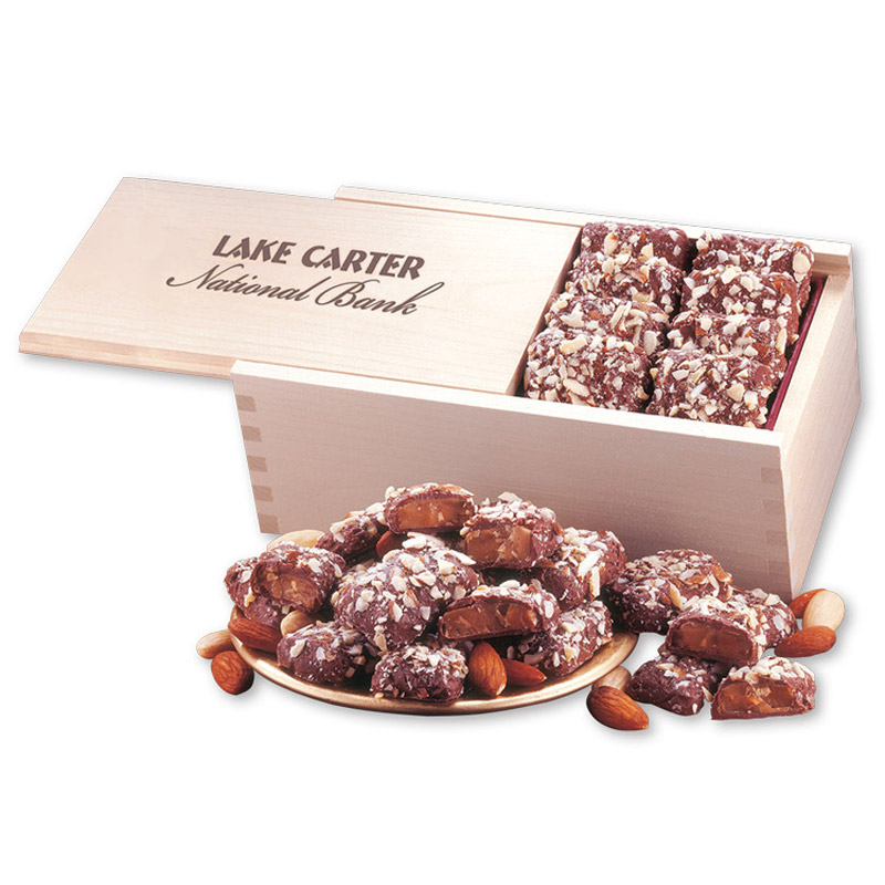 1 lb Wooden Box of English Butter Toffee with Sliding Lid image