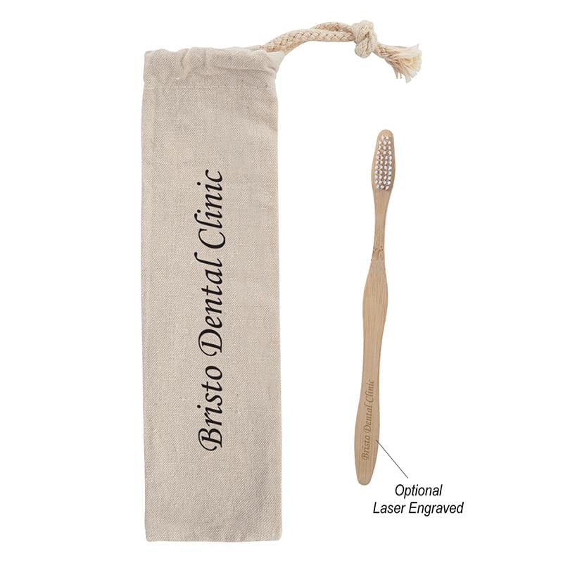 Bamboo Toothbrush in Cotton Drawcord Pouch image