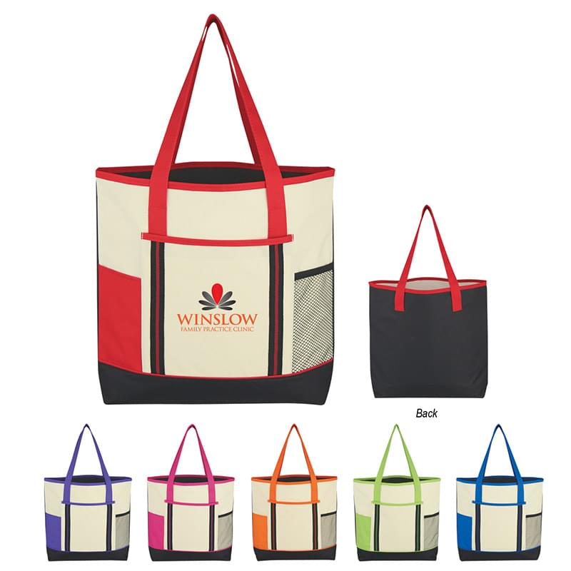 Polyester Tote Bag with Mesh Pocket - 17