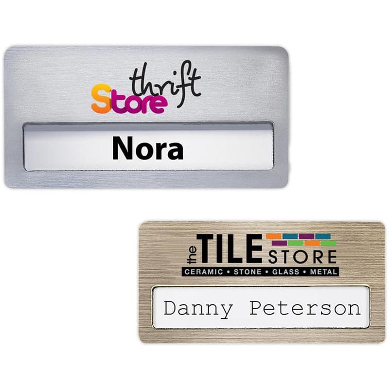 1 1/2" x 3" Metallic Plastic Slotted Name Badge