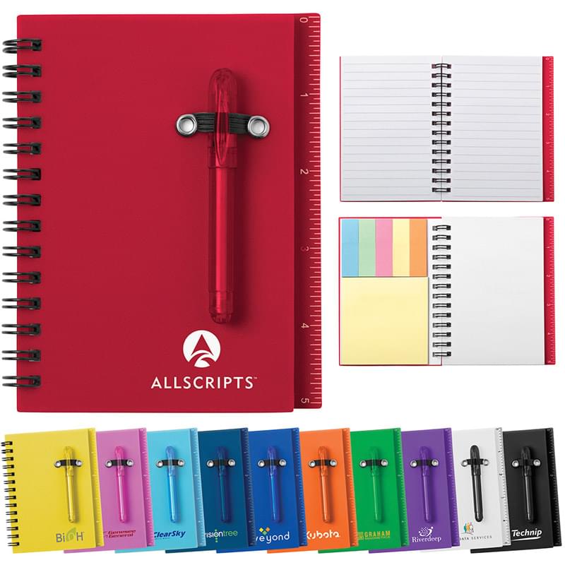 Spiral Notebook with Sticky Notes, Pen & Ruler - 4 1/4" x 5 1/2" image