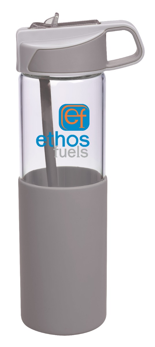 19 oz. Glass Bottle with Silicone Sleeve and Flip-Open Straw