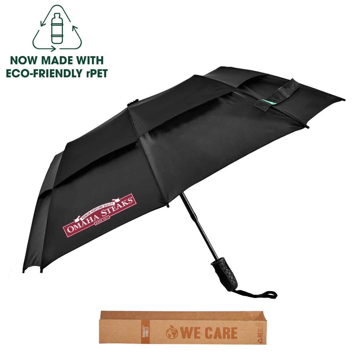 rPET Auto-Open Vented Fiberglass Shaft Umbrella - 46" arc