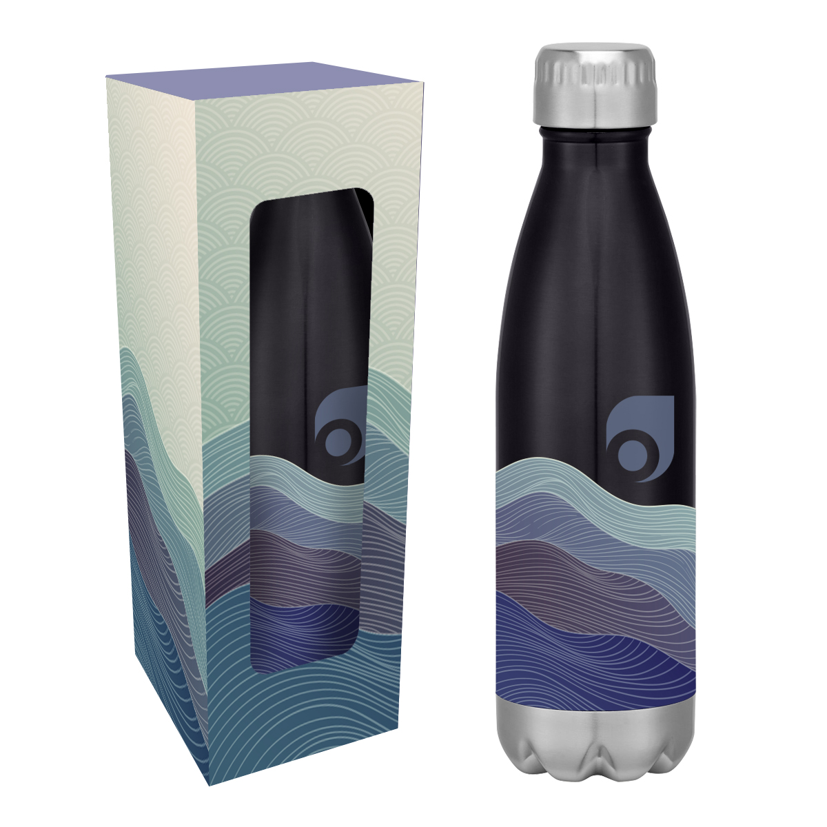 Full- Color Swiggy Stainless Steel Bottle & Custom Window Box - 16 oz.