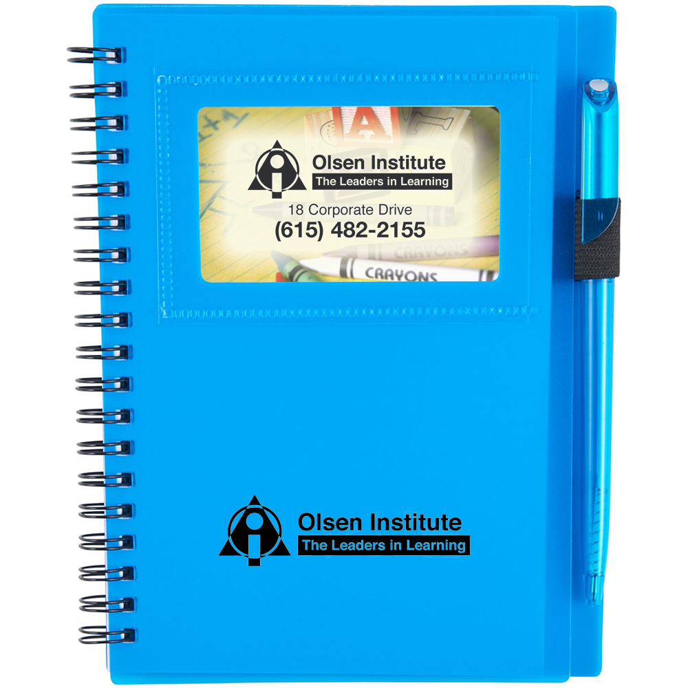 Spiral Bound Notebook with ID/Card Slot & Pen - 5 1/2" x 7"