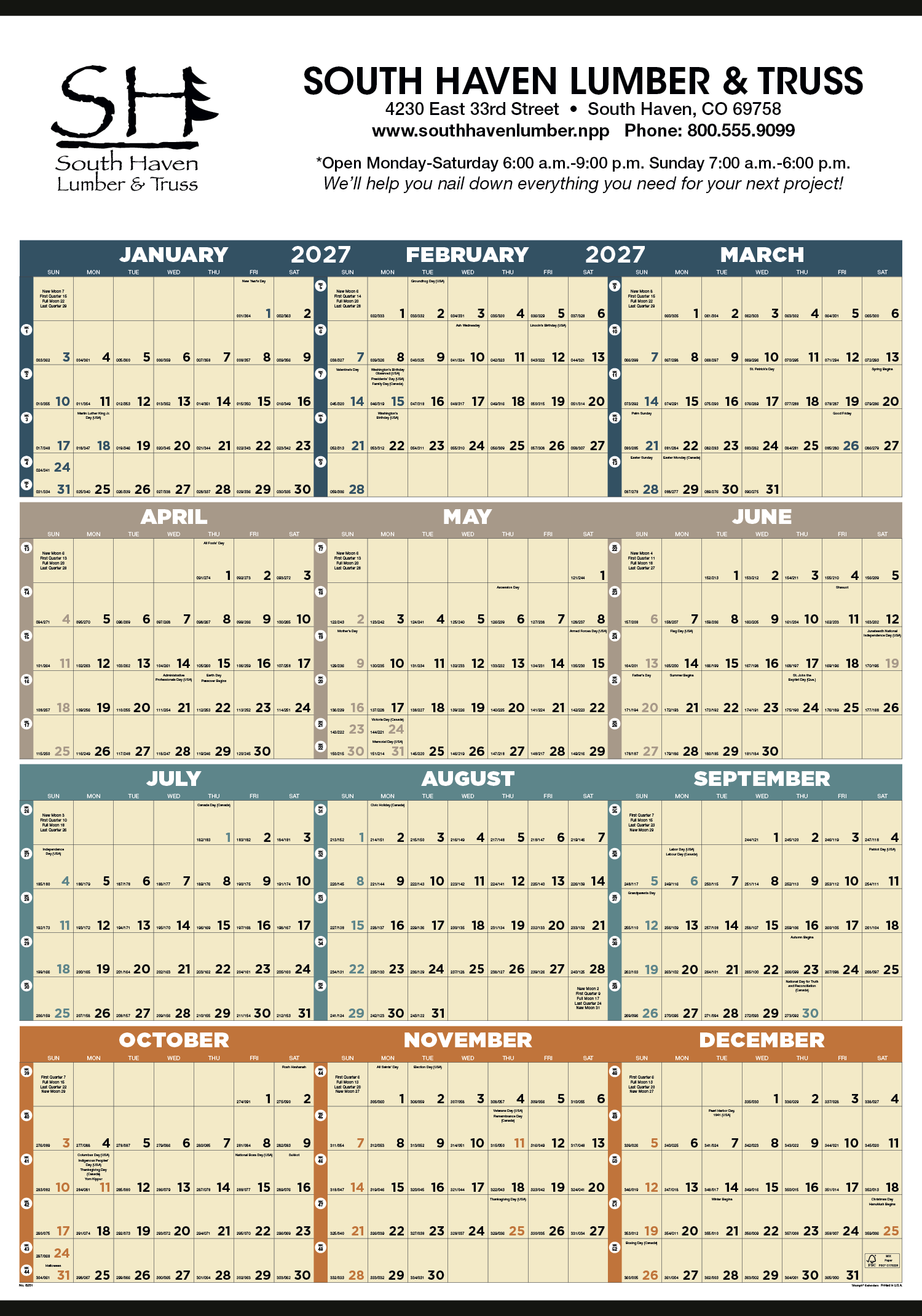 Triumph® Calendars Time Management Span-A-Year (Non-Laminated) Calendar