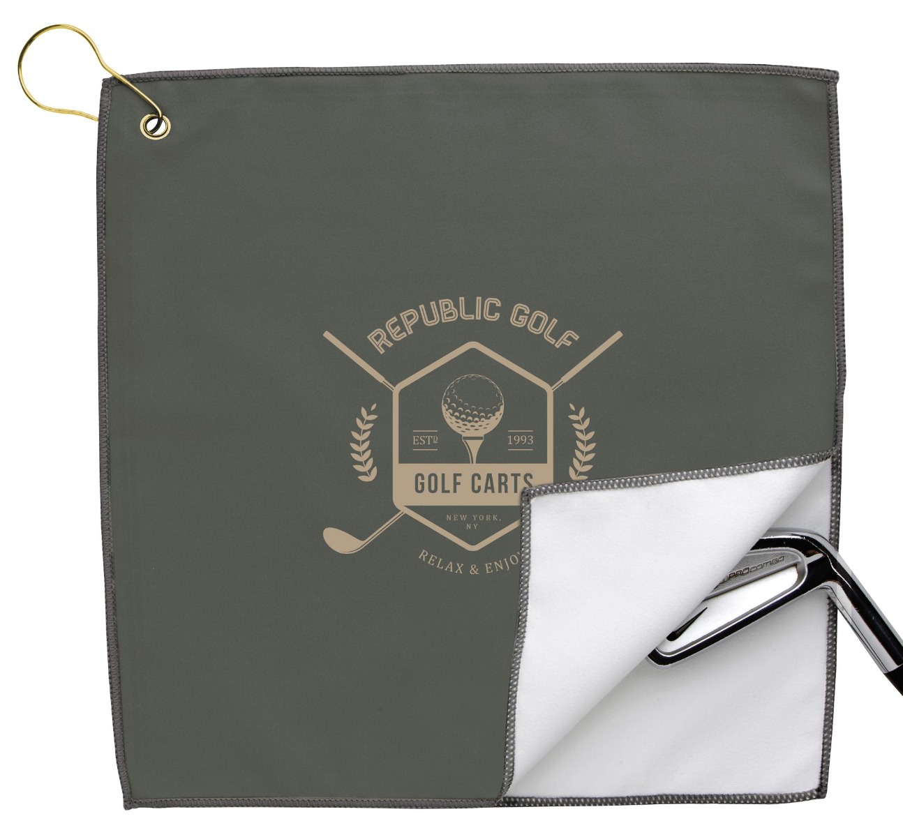 Double Layer Golf Towel with Corner Clip - 11 7/8" x 11 7/8"