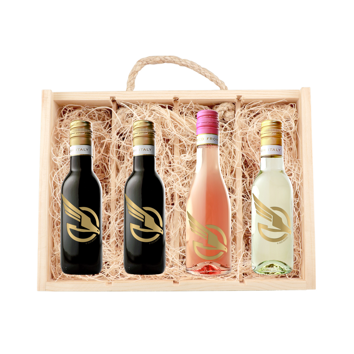 4-Pack Mini Wine Bottle Gift Set in Slide-Top Wooden Box image