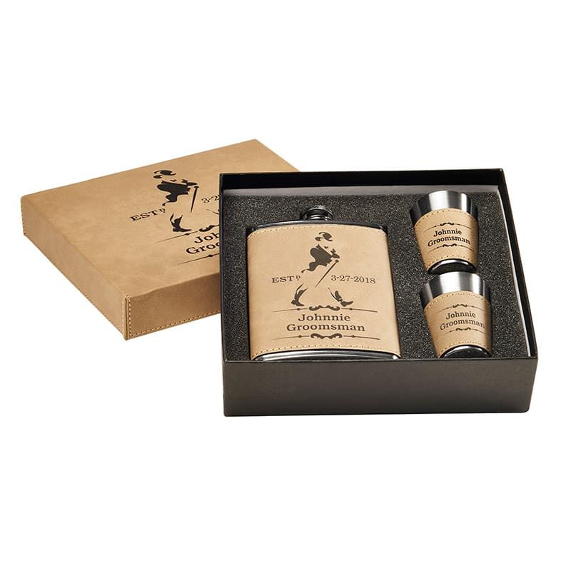Deluxe Leatherette Flask Set with Box