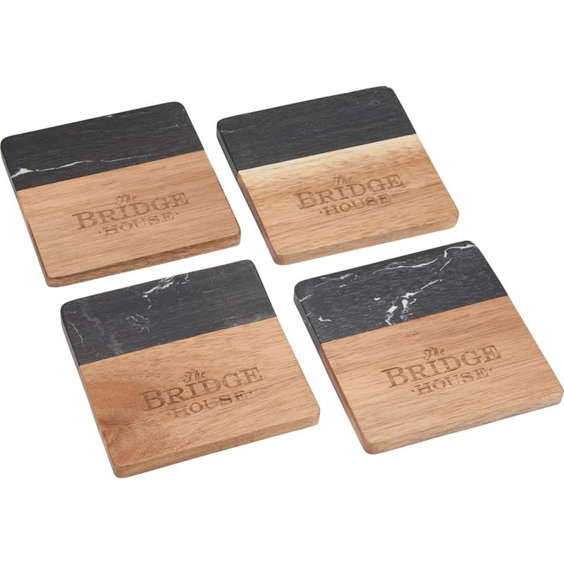 Black Marble and Wood Coaster Set image