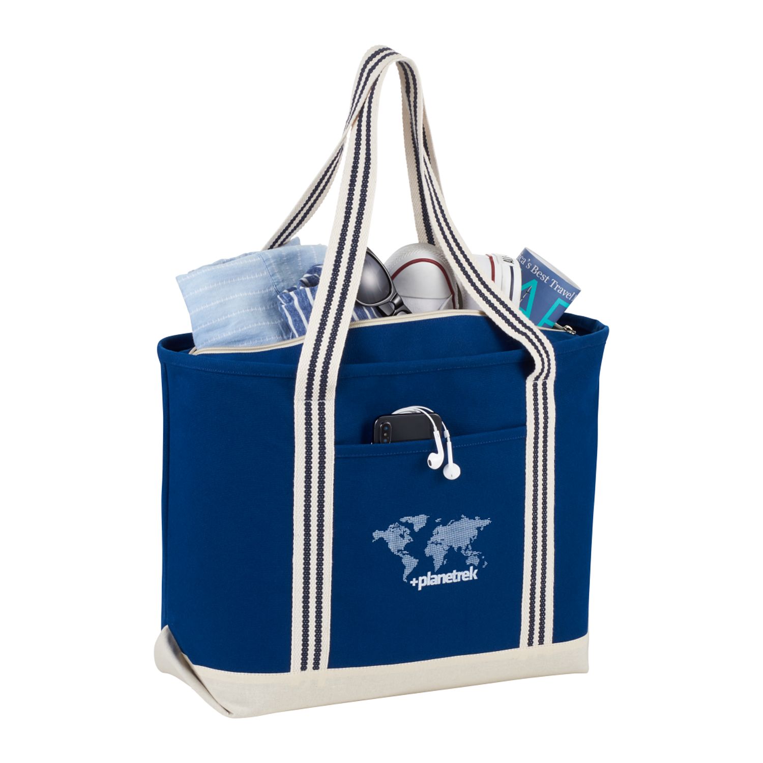 Stripe Cotton Zippered Boat Tote
