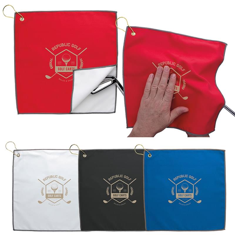 Double Layer Golf Towel with Corner Clip - 11 7/8