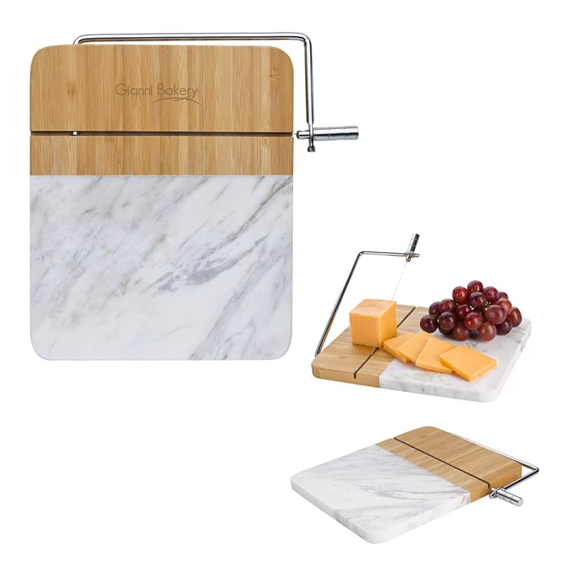 Marble & Bamboo Cheese Cutting Board With Slicer