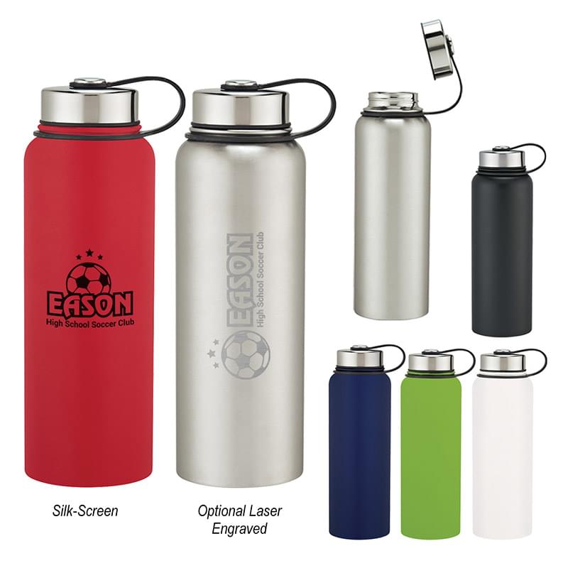 40 oz. Wide Mouth Vacuum Sealed  Stainless Bottle with Tethered Lid