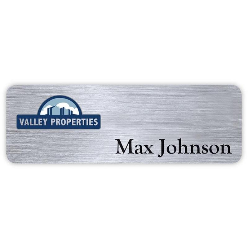 1" x 3" Metallic Plastic Round Corner Badge