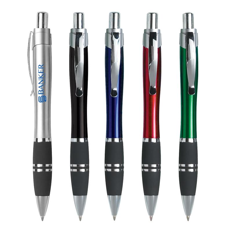 Plunger-Action Tri-Band Pen with Rubber Grip image
