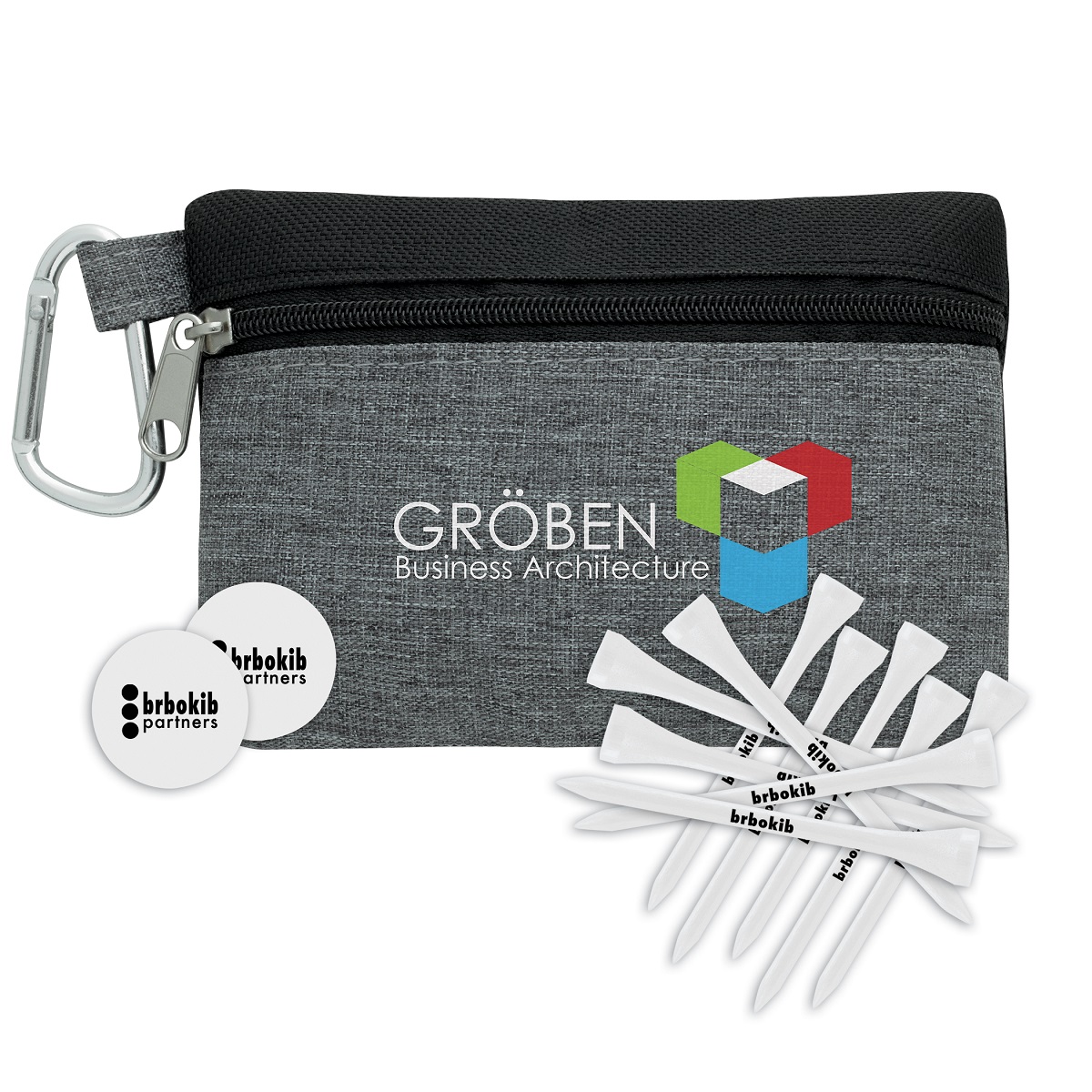 Two-Tone Golf Tee Kit with Carabiner Clip