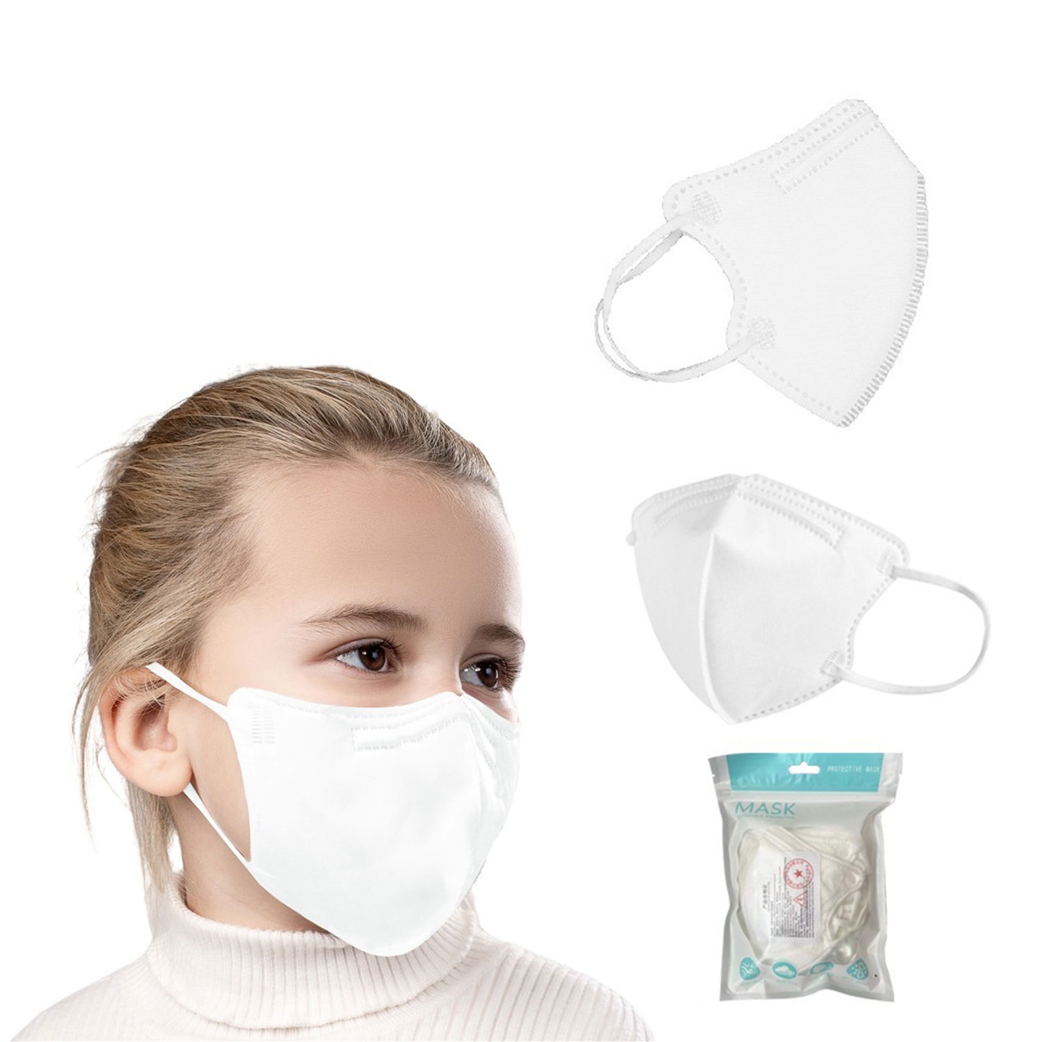 Individually Wrapped White KN95 Face Mask - Youth