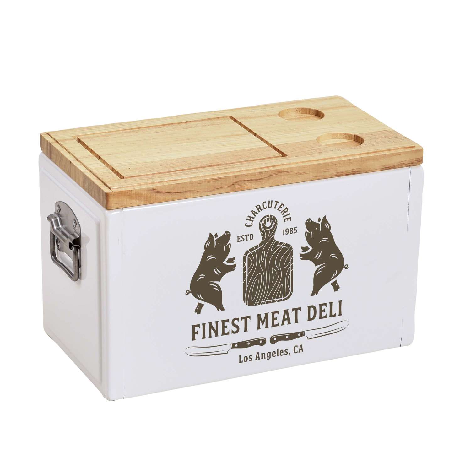 Metal Cooler with Wooden Top - 24 Cans