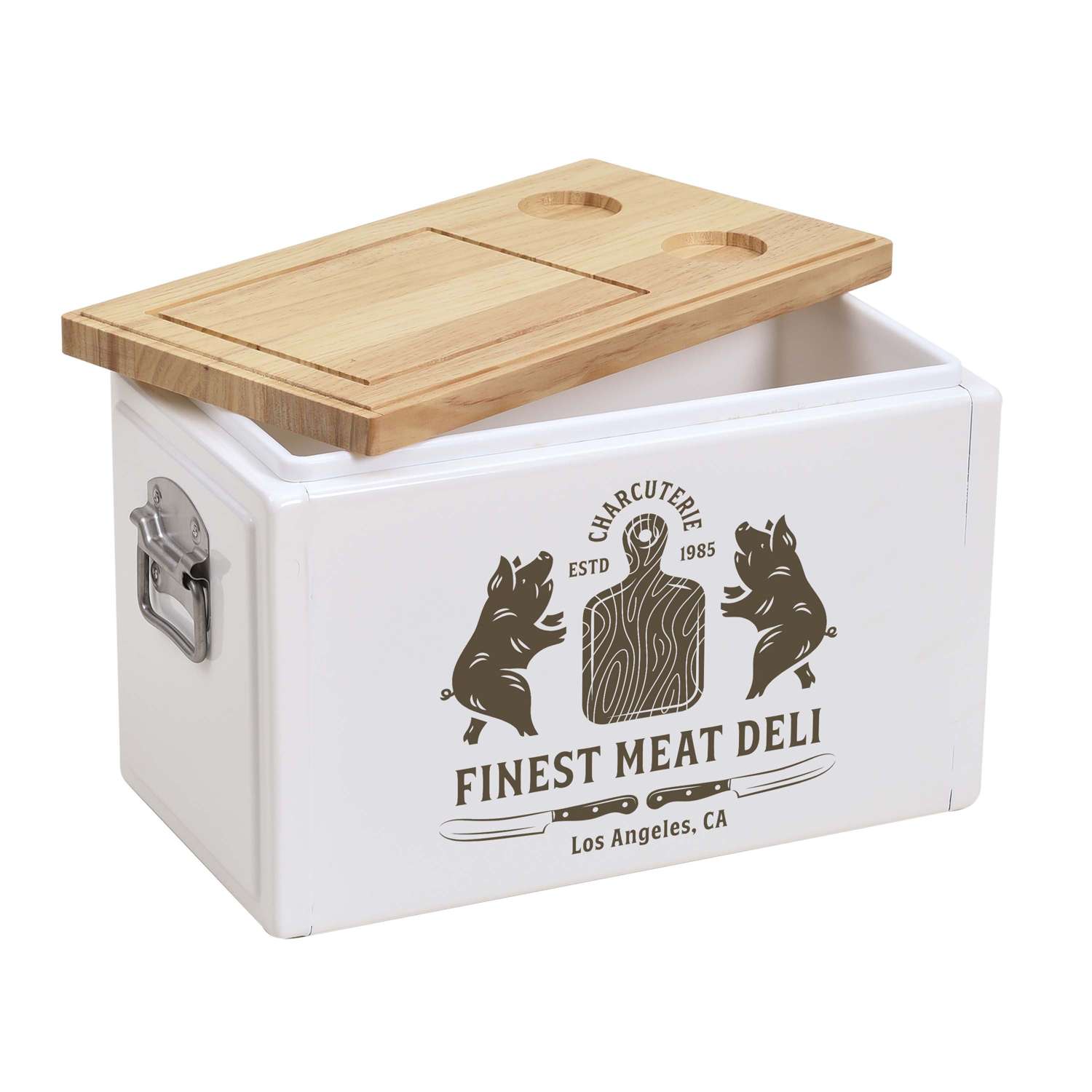 Metal Cooler with Wooden Top - 24 Cans