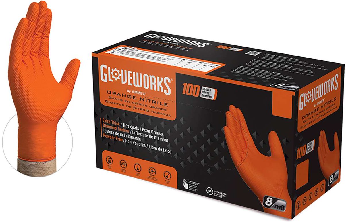 Gloveworks® HD Orange Nitrile PF Ind Gloves (Per Box Price)
