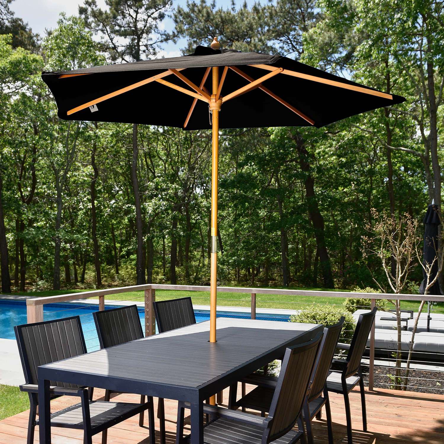 7' Wood Market Umbrella