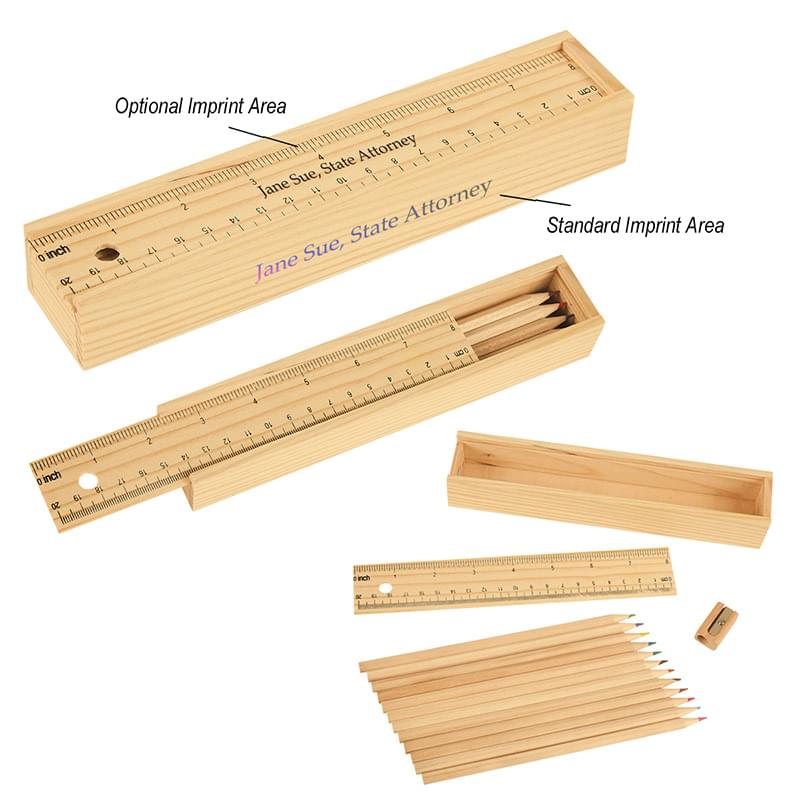 Natural 12-Piece Colored Pencil Set with Ruler & Sharpener image