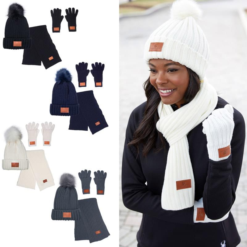 LEEMAN&trade; 3 Pc. Rib Knit Fur Pom Winter Set image