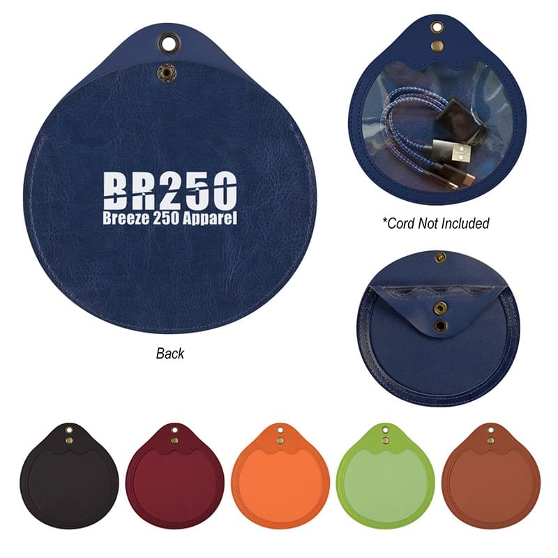 Round Leatherette Tech Accessory Pouch
