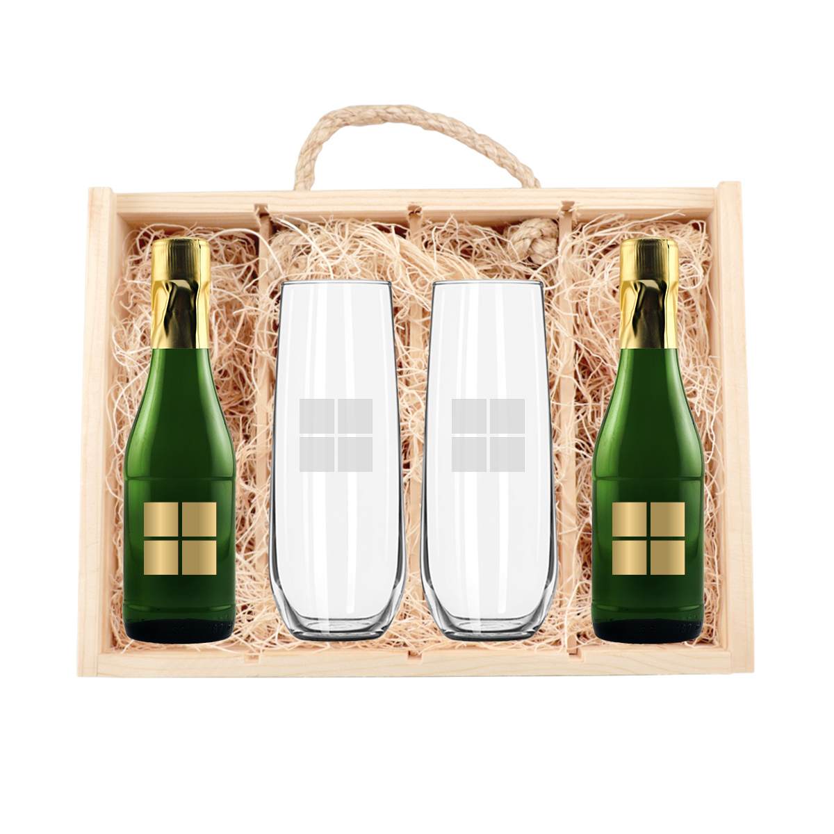 Mini Champagne and Glass Gift Set in Wooden Box image