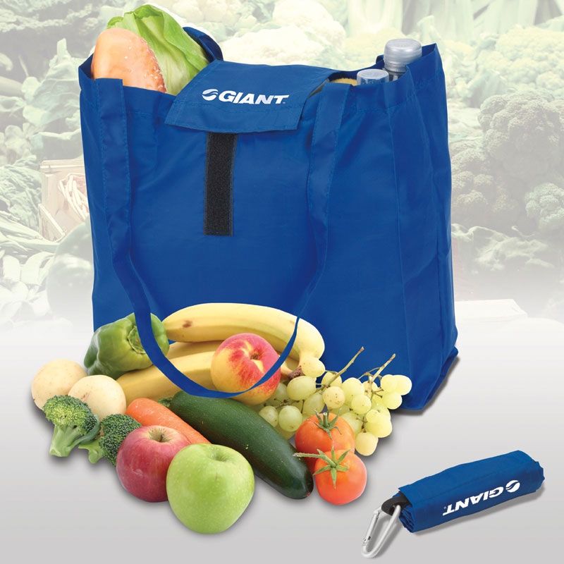 Folding Tote Bag with Carabiner Hook - 11 ½” x 13 ½” x 2 ½”
