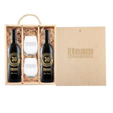 Wine Bottle & Glass Gift Set in Wooden Box