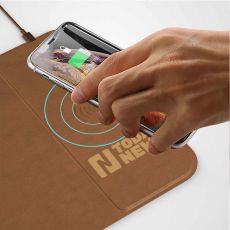 Faux Leather Wireless Charging Mouse Pad with Kick Stand - 13 3/4