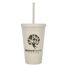 16 oz. Wheat Plastic Tumbler with Straw
