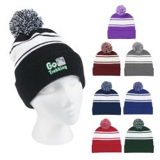 Cuffed Two-Tone Acrylic Knit Pom Beanie Cap