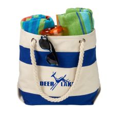 Striped Canvas Tote with Rope Handles - 13 1/2