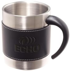 10 oz. Double-Wall Stainless Steel Mug with Faux-Leather Sleeve