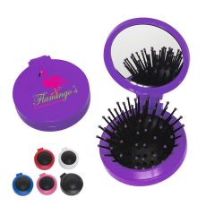 Plastic Compact Mirror with Brush