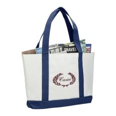 Two-Tone Boat Tote Bag with Front Pocket - 12