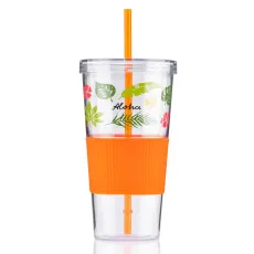 24 oz. Single Wall Plastic Clear Tumbler with Straw