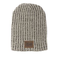 Ribbed Cotton Knit Beanie Cap with Leather Patch