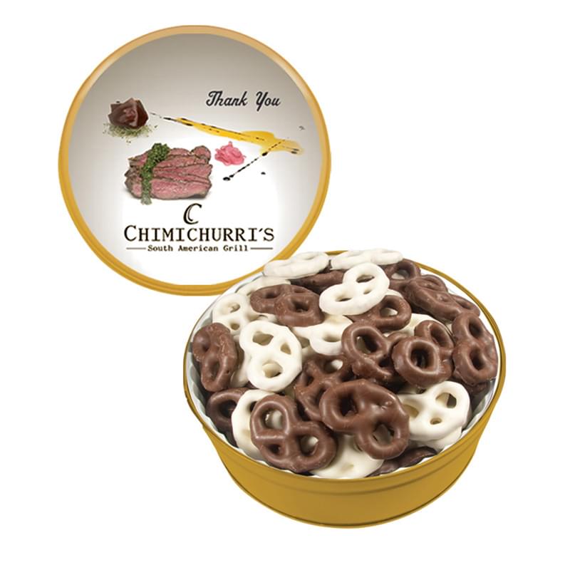 Assorted Chocolate Mini Pretzels in Large Tin