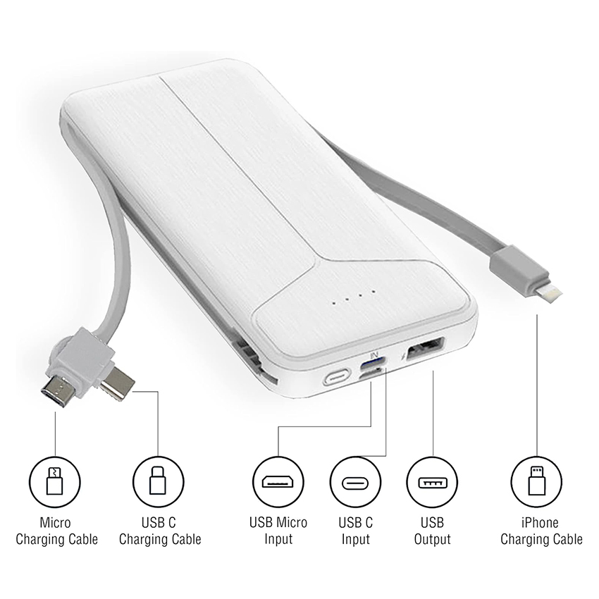Plug & Cables Power Bank - 10,000 mAh